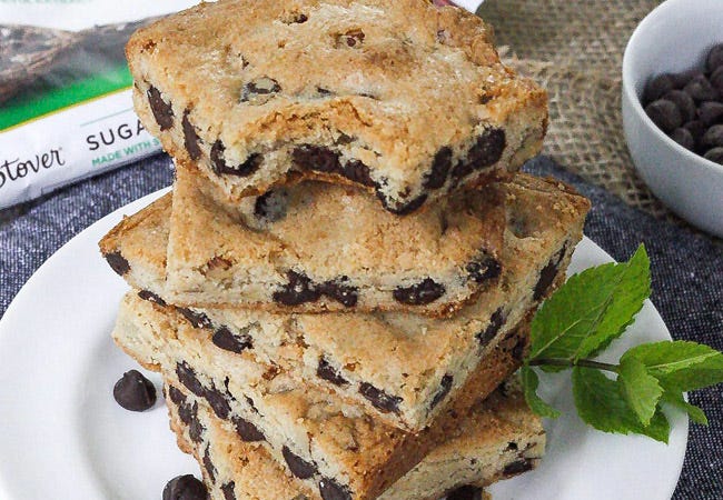 Sugar Free Pecan Chocolate Chip Square Blondie Cookies