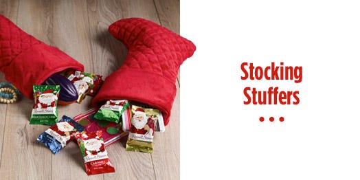 stockings spilling over with chocolate candy